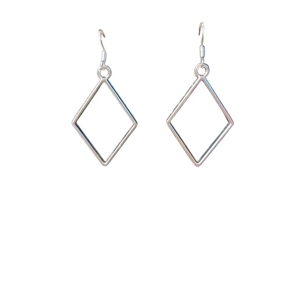Silver Alloy Rhombus Frame Dangle Earrings - Picture 1 of 3